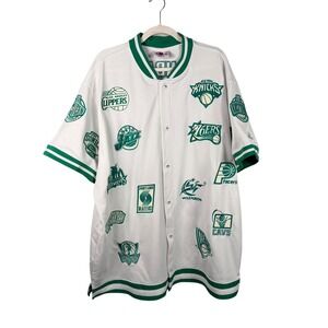 Vtg Unique NBA AOP Patches Basketball Jersey Warm Up Shirt White Green 2XL